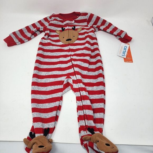 Carter's Just One You 6 Month Unisex Reindeer Striped Fleece Footed Pajama New - Picture 11 of 11
